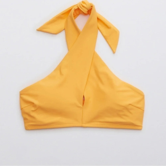 AE Aerie Crossover Keyhole Halter Bikini Top Orange Bright Swimsuit Size XS - Picture 3 of 5